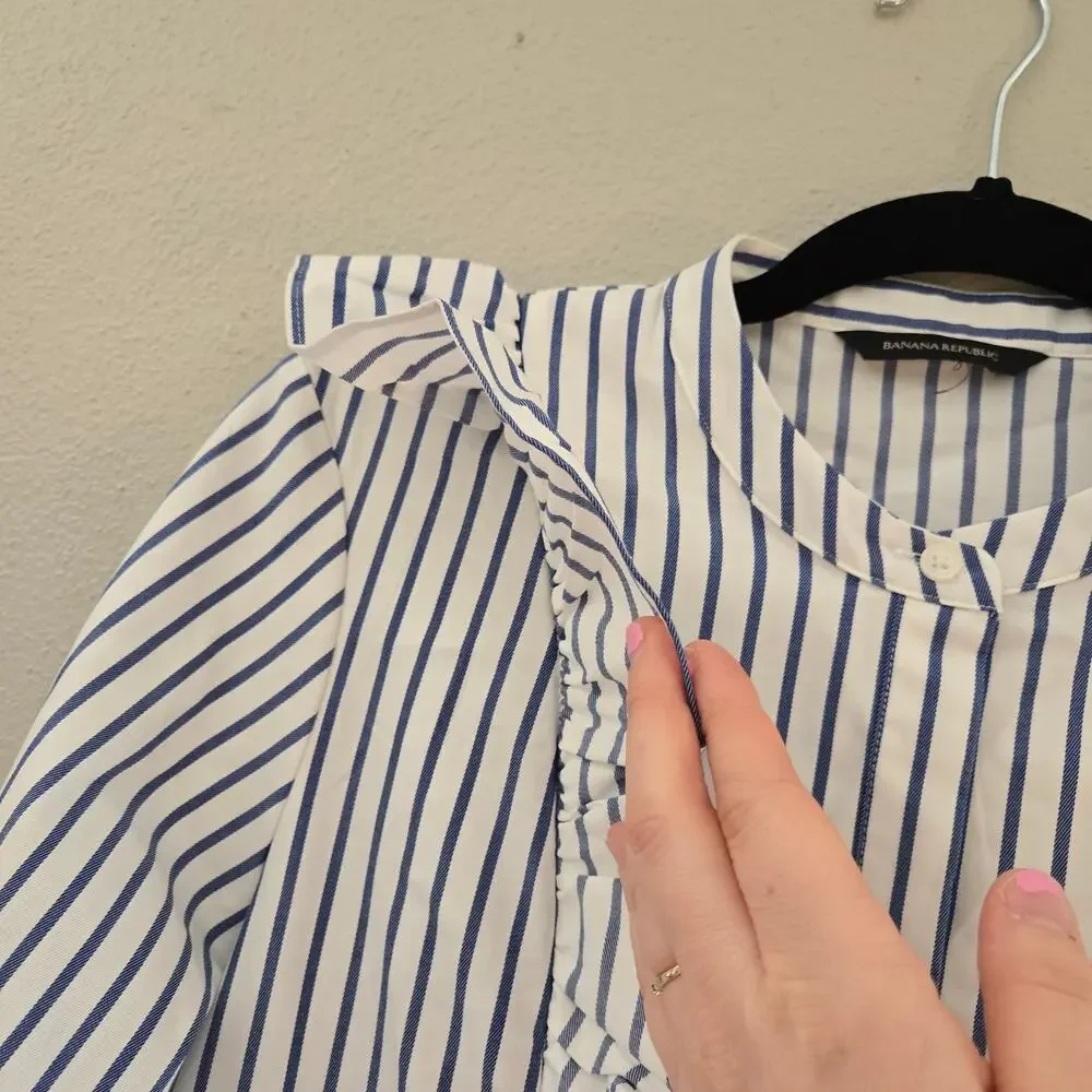 Banana Republic Riley-Fit Stripe Ruffle-Front Shirt 10P - Picture 4 of 11